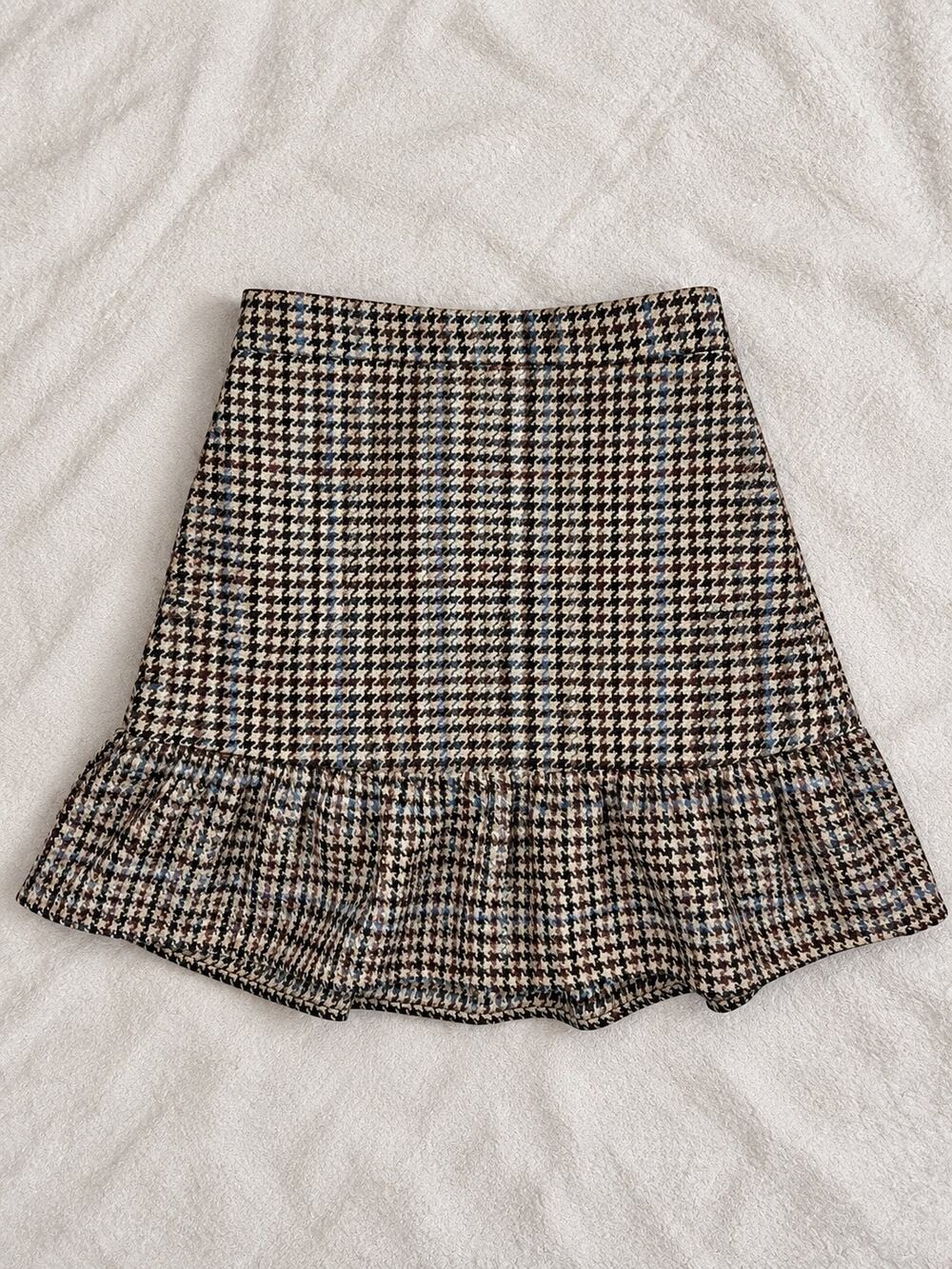 J.Crew Mercantile 00 NWT Wool Blend Houndstooth Plaid Ruffle Mini Skirt